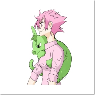 Pink Girl Green Pet Posters and Art